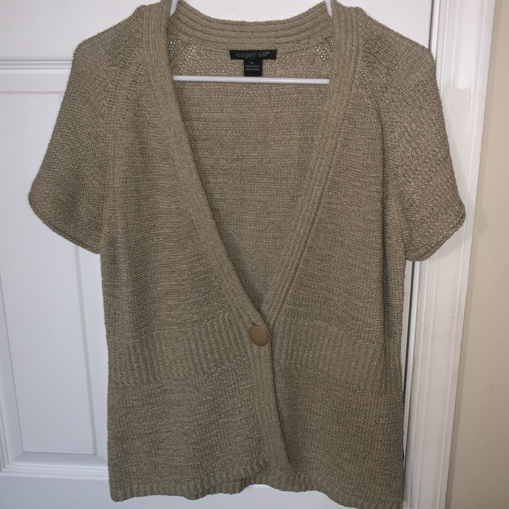August Silk Women’s Size M Terracotta Cardigan Knit V Neck Short Sleeve